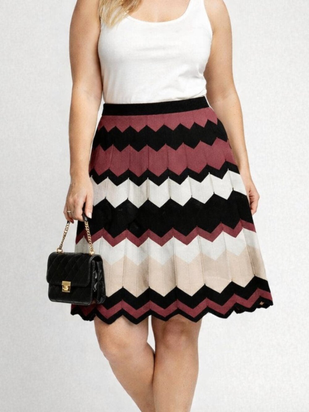 DIANE VON FURSTENBERG DVF Chevron Skirt, Size Large